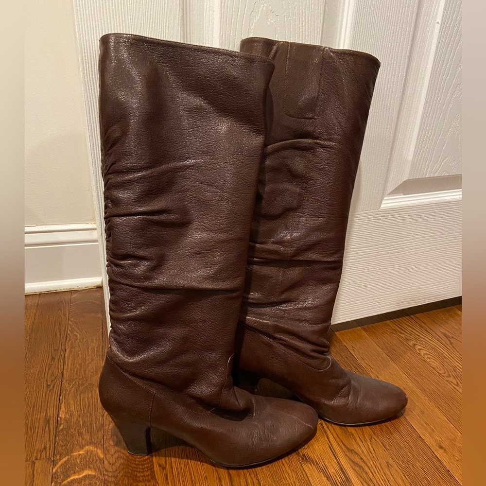Nine West Brown Leather Slouchy Boots, size 11